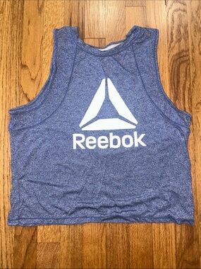 Reebok Heather Navy Logo Crop Tank Medium